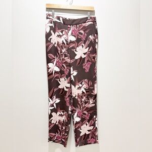 CHICOS Women’s Floral Print Pants in Brown and Pink Mauve Straight Leg Comfy 4R